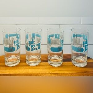 4 Royal China Blue Heaven Turquoise Atomic MCM Vintage Drinking Glasses 12 Ounce